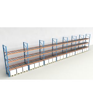 Schwerlastregal Palettenregal NEDCON 2.500x19700x1.100 mm (HxBxT), Einfachregal, 4 Lagerebenen, 3.000 kg Fachlast, mit Gitterböden