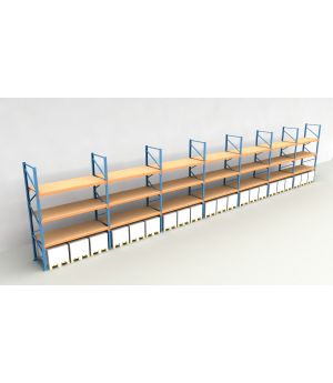 Schwerlastregal Palettenregal NEDCON 2.500x19700x1.100 mm (HxBxT), Einfachregal, 4 Lagerebenen, 3.000 kg Fachlast, mit Spanplatten