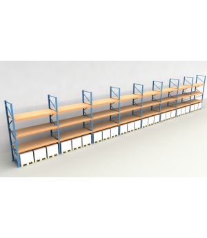 Schwerlastregal Palettenregal NEDCON 2.500x22500x1.100 mm (HxBxT), Einfachregal, 4 Lagerebenen, 3.000 kg Fachlast, mit Spanplatten