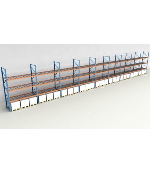 Schwerlastregal Palettenregal NEDCON 2.500x25300x1.100 mm (HxBxT), Einfachregal, 4 Lagerebenen, 3.000 kg Fachlast, mit Gitterböden