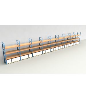 Schwerlastregal Palettenregal NEDCON 2.500x25300x1.100 mm (HxBxT), Einfachregal, 4 Lagerebenen, 3.000 kg Fachlast, mit Spanplatten