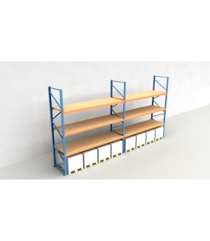 Schwerlastregal Palettenregal NEDCON 3.000x7500x1.100 mm (HxBxT), Einfachregal, 4 Lagerebenen, 3.000 kg Fachlast, mit Spanplatten