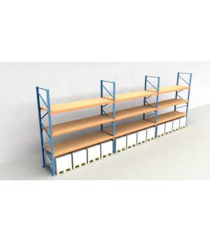 Schwerlastregal Palettenregal NEDCON 2.500x11200x1.100 mm (HxBxT), Einfachregal, 4 Lagerebenen, 3.000 kg Fachlast, mit Spanplatten