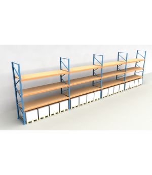 Schwerlastregal Palettenregal NEDCON 2.500x14900x1.100 mm (HxBxT), Einfachregal, 4 Lagerebenen, 3.000 kg Fachlast, mit Spanplatten