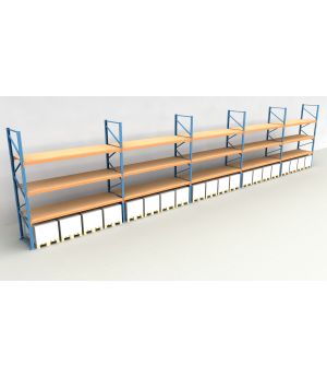 Schwerlastregal Palettenregal NEDCON 2.500x18600x1.100 mm (HxBxT), Einfachregal, 4 Lagerebenen, 3.000 kg Fachlast, mit Spanplatten