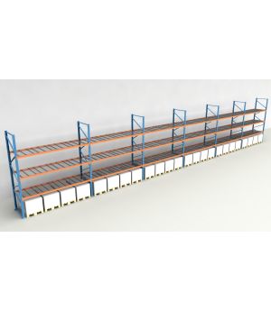 Schwerlastregal Palettenregal NEDCON 2.500x22300x1.100 mm (HxBxT), Einfachregal, 4 Lagerebenen, 3.000 kg Fachlast, mit Gitterböden