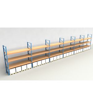 Schwerlastregal Palettenregal NEDCON 2.500x22300x1.100 mm (HxBxT), Einfachregal, 4 Lagerebenen, 3.000 kg Fachlast, mit Spanplatten