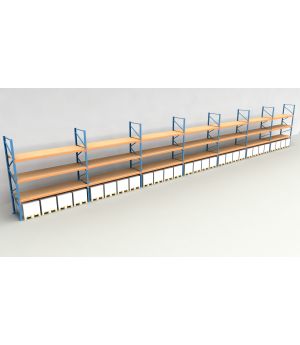 Schwerlastregal Palettenregal NEDCON 2.500x26000x1.100 mm (HxBxT), Einfachregal, 4 Lagerebenen, 3.000 kg Fachlast, mit Spanplatten