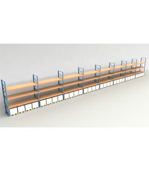Schwerlastregal Palettenregal NEDCON 2.500x29700x1.100 mm (HxBxT), Einfachregal, 4 Lagerebenen, 3.000 kg Fachlast, mit Spanplatten