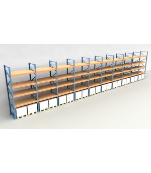 Schwerlastregal Palettenregal NEDCON 2.500x19350x1.100 mm (HxBxT), Einfachregal, 5 Lagerebenen, 3.000 kg Fachlast, mit Spanplatten