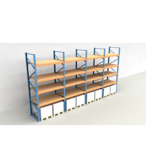 Schwerlastregal Palettenregal NEDCON 2.500x7800x1.100 mm (HxBxT), Einfachregal, 5 Lagerebenen, 3.000 kg Fachlast, mit Spanplatten