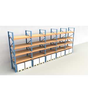 Schwerlastregal Palettenregal NEDCON 2.500x9725x1.100 mm (HxBxT), Einfachregal, 5 Lagerebenen, 3.000 kg Fachlast, mit Spanplatten