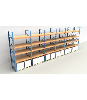 Schwerlastregal Palettenregal NEDCON 2.500x11650x1.100 mm (HxBxT), Einfachregal, 5 Lagerebenen, 3.000 kg Fachlast, mit Spanplatten