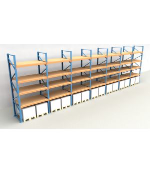 Schwerlastregal Palettenregal NEDCON 2.500x13575x1.100 mm (HxBxT), Einfachregal, 5 Lagerebenen, 3.000 kg Fachlast, mit Spanplatten