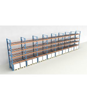 Schwerlastregal Palettenregal NEDCON 2.500x15500x1.100 mm (HxBxT), Einfachregal, 5 Lagerebenen, 3.000 kg Fachlast, mit Gitterböden