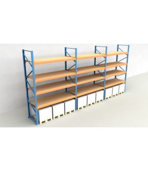 Schwerlastregal Palettenregal NEDCON 2.500x8500x1.100 mm (HxBxT), Einfachregal, 5 Lagerebenen, 3.000 kg Fachlast, mit Spanplatten