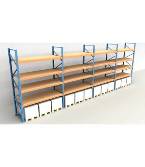 Schwerlastregal Palettenregal NEDCON 2.500x11300x1.100 mm (HxBxT), Einfachregal, 5 Lagerebenen, 3.000 kg Fachlast, mit Spanplatten