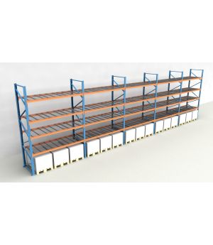 Schwerlastregal Palettenregal NEDCON 2.500x14100x1.100 mm (HxBxT), Einfachregal, 5 Lagerebenen, 3.000 kg Fachlast, mit Gitterböden