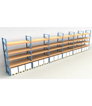 Schwerlastregal Palettenregal NEDCON 2.500x16900x1.100 mm (HxBxT), Einfachregal, 5 Lagerebenen, 3.000 kg Fachlast, mit Spanplatten