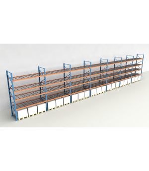 Schwerlastregal Palettenregal NEDCON 2.500x19700x1.100 mm (HxBxT), Einfachregal, 5 Lagerebenen, 3.000 kg Fachlast, mit Gitterböden