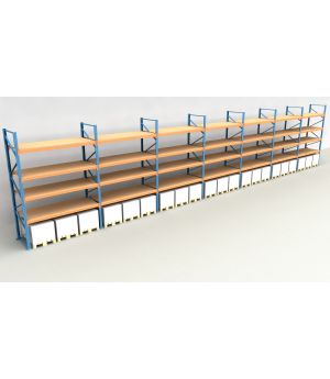 Schwerlastregal Palettenregal NEDCON 2.500x19700x1.100 mm (HxBxT), Einfachregal, 5 Lagerebenen, 3.000 kg Fachlast, mit Spanplatten