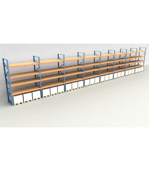 Schwerlastregal Palettenregal NEDCON 2.500x22500x1.100 mm (HxBxT), Einfachregal, 5 Lagerebenen, 3.000 kg Fachlast, mit Spanplatten