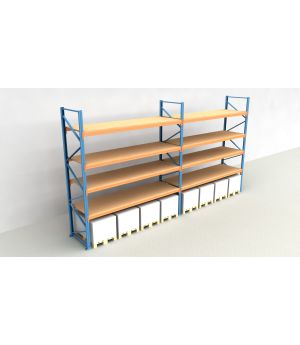 Schwerlastregal Palettenregal NEDCON 2.500x7500x1.100 mm (HxBxT), Einfachregal, 5 Lagerebenen, 3.000 kg Fachlast, mit Spanplatten