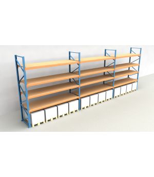 Schwerlastregal Palettenregal NEDCON 2.500x11200x1.100 mm (HxBxT), Einfachregal, 5 Lagerebenen, 3.000 kg Fachlast, mit Spanplatten