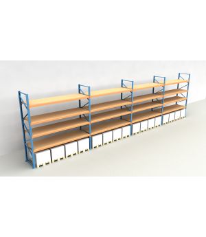 Schwerlastregal Palettenregal NEDCON 2.500x14900x1.100 mm (HxBxT), Einfachregal, 5 Lagerebenen, 3.000 kg Fachlast, mit Spanplatten