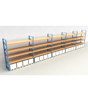 Schwerlastregal Palettenregal NEDCON 2.500x18600x1.100 mm (HxBxT), Einfachregal, 5 Lagerebenen, 3.000 kg Fachlast, mit Spanplatten
