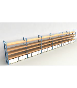 Schwerlastregal Palettenregal NEDCON 2.500x22300x1.100 mm (HxBxT), Einfachregal, 5 Lagerebenen, 3.000 kg Fachlast, mit Spanplatten