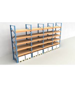 Schwerlastregal Palettenregal NEDCON 2.500x7800x1.100 mm (HxBxT), Einfachregal, 6 Lagerebenen, 3.000 kg Fachlast, mit Spanplatten