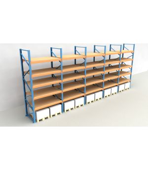 Schwerlastregal Palettenregal NEDCON 2.500x9725x1.100 mm (HxBxT), Einfachregal, 6 Lagerebenen, 3.000 kg Fachlast, mit Spanplatten
