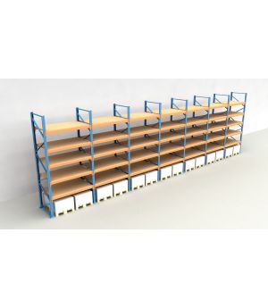 Schwerlastregal Palettenregal NEDCON 2.500x13575x1.100 mm (HxBxT), Einfachregal, 6 Lagerebenen, 3.000 kg Fachlast, mit Spanplatten