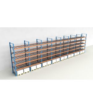 Schwerlastregal Palettenregal NEDCON 2.500x15500x1.100 mm (HxBxT), Einfachregal, 6 Lagerebenen, 3.000 kg Fachlast, mit Gitterböden