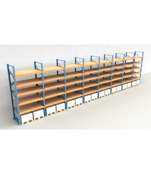 Schwerlastregal Palettenregal NEDCON 2.500x15500x1.100 mm (HxBxT), Einfachregal, 6 Lagerebenen, 3.000 kg Fachlast, mit Spanplatten