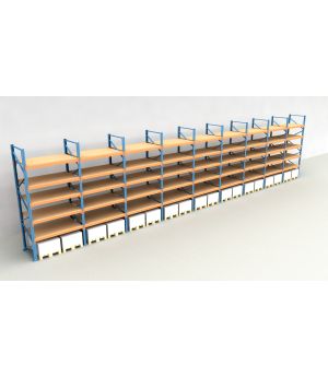 Schwerlastregal Palettenregal NEDCON 2.500x17425x1.100 mm (HxBxT), Einfachregal, 6 Lagerebenen, 3.000 kg Fachlast, mit Spanplatten