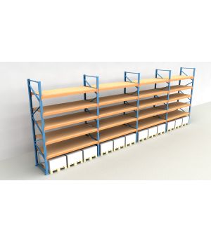 Schwerlastregal Palettenregal NEDCON 2.500x11300x1.100 mm (HxBxT), Einfachregal, 6 Lagerebenen, 3.000 kg Fachlast, mit Spanplatten