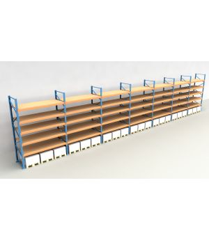 Schwerlastregal Palettenregal NEDCON 2.500x19700x1.100 mm (HxBxT), Einfachregal, 6 Lagerebenen, 3.000 kg Fachlast, mit Spanplatten