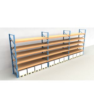 Schwerlastregal Palettenregal NEDCON 2.500x11200x1.100 mm (HxBxT), Einfachregal, 6 Lagerebenen, 3.000 kg Fachlast, mit Spanplatten