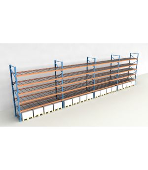 Schwerlastregal Palettenregal NEDCON 2.500x14900x1.100 mm (HxBxT), Einfachregal, 6 Lagerebenen, 3.000 kg Fachlast, mit Gitterböden