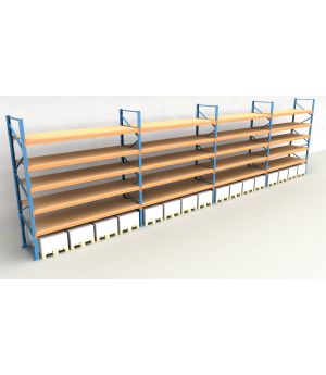 Schwerlastregal Palettenregal NEDCON 2.500x14900x1.100 mm (HxBxT), Einfachregal, 6 Lagerebenen, 3.000 kg Fachlast, mit Spanplatten
