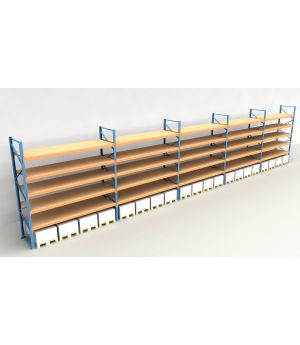 Schwerlastregal Palettenregal NEDCON 2.500x18600x1.100 mm (HxBxT), Einfachregal, 6 Lagerebenen, 3.000 kg Fachlast, mit Spanplatten