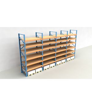 Schwerlastregal Palettenregal NEDCON 2.500x7800x1.100 mm (HxBxT), Einfachregal, 7 Lagerebenen, 3.000 kg Fachlast, mit Spanplatten