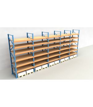 Schwerlastregal Palettenregal NEDCON 2.500x9725x1.100 mm (HxBxT), Einfachregal, 7 Lagerebenen, 3.000 kg Fachlast, mit Spanplatten