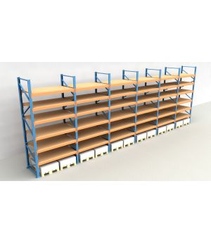 Schwerlastregal Palettenregal NEDCON 2.500x11650x1.100 mm (HxBxT), Einfachregal, 7 Lagerebenen, 3.000 kg Fachlast, mit Spanplatten