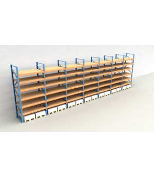 Schwerlastregal Palettenregal NEDCON 2.500x13575x1.100 mm (HxBxT), Einfachregal, 7 Lagerebenen, 3.000 kg Fachlast, mit Spanplatten