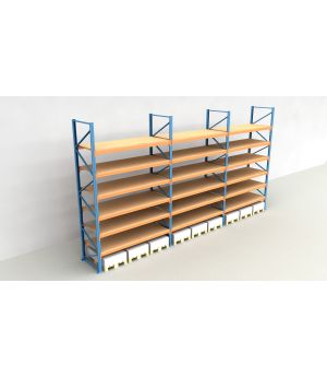 Schwerlastregal Palettenregal NEDCON 2.500x8500x1.100 mm (HxBxT), Einfachregal, 7 Lagerebenen, 3.000 kg Fachlast, mit Spanplatten