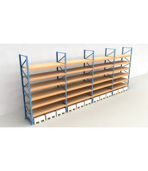 Schwerlastregal Palettenregal NEDCON 2.500x11300x1.100 mm (HxBxT), Einfachregal, 7 Lagerebenen, 3.000 kg Fachlast, mit Spanplatten