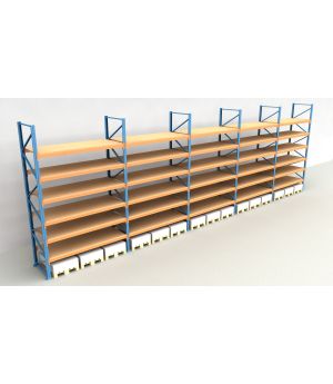 Schwerlastregal Palettenregal NEDCON 2.500x14100x1.100 mm (HxBxT), Einfachregal, 7 Lagerebenen, 3.000 kg Fachlast, mit Spanplatten